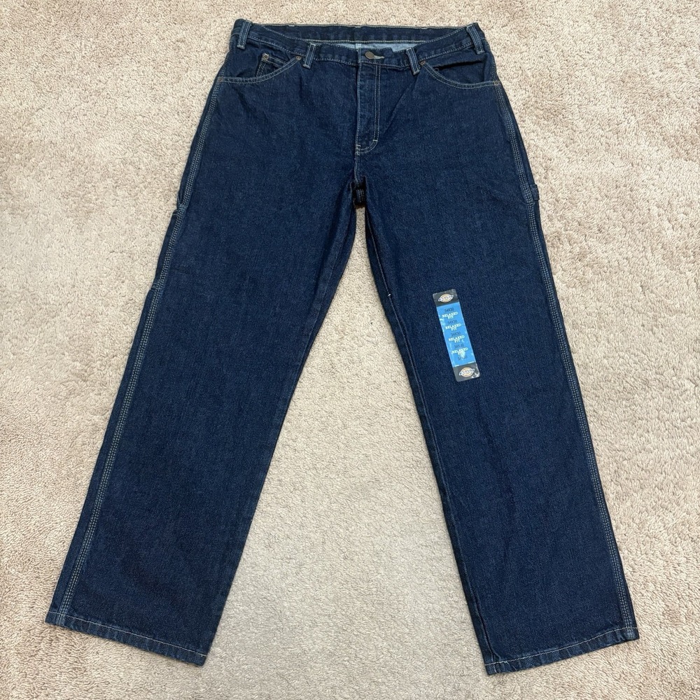 Dickies Carpenter Jeans Mens 34X30 Blue Denim Relaxed Fit Baggy Skater NEW